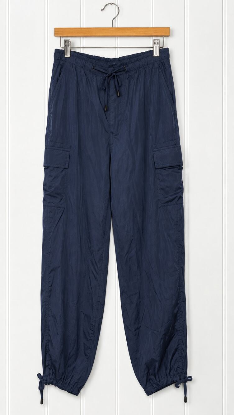 PINK Victoria's Secret Cargo Pants Womens M Navy Drawstring Elastic Cuff